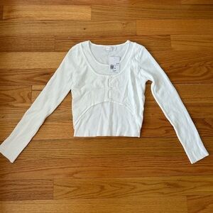 Forever 21 White Button Long Sleeve - Size: Medium - NEW WITH TAGS